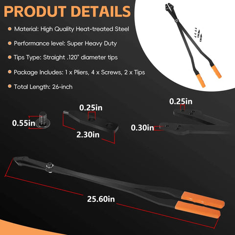Internal Retaining Ring Pliers For GM Transmissions, Large Snap Ring Pliers With Straight Tips, 26-inch heavy duty tool