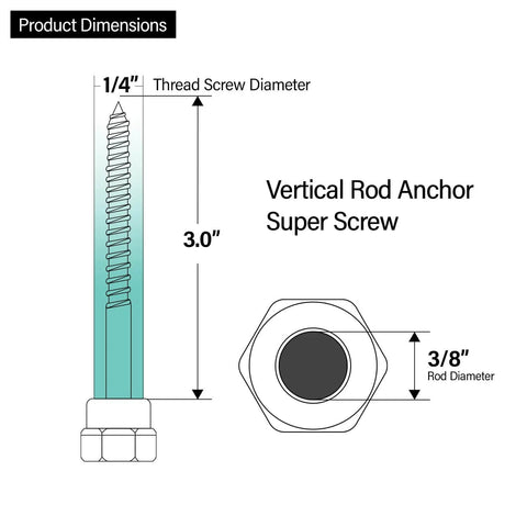 Wood Anchor Vertical Threaded Rod Screw Length One Quarter Inch By Three Inch Steel With Zinc Finish No Pre Drilling Required Easy Install For Wood Projects GST Three Eighths Inch System DIY Friendly Durable Fastening Pack Of Fifty diagram