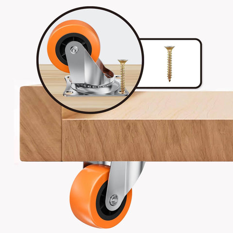 1.5" Casters Set of 8 - Swivel Plate Universal Caster Wheels, Orange Polyurethane (PU), 360° Rotation for Storage Box, Small Furniture, and Kitchen Appliances - Canadian Ball Bearing Supplier.
