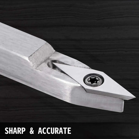 Close-up of a carbide diamond cutter from Durable Wood Turning Tools Set For DIY Hobbyists With Carbide Round Square Diamond Cutters And Comfortable Grip Handles 4 Piece Lathe Tool Kit By VEVOR.