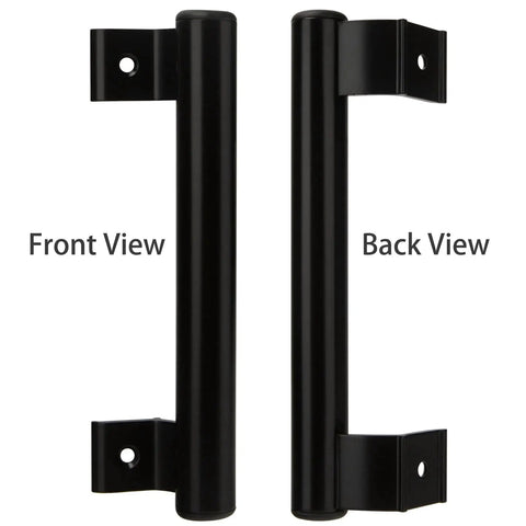 Front and back view of 8 Inch Sliding Door Handle Replacement Set 4 Pack Black Metal Barn Door Pull For 6.5 Inch Screw Hole Aluminum Alloy Hardware