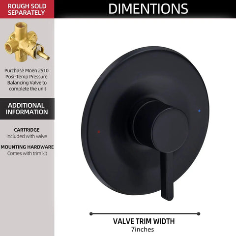 Shower And Tub Trim Kit For Moen Posi Temp Valve Matte Black Durable Metal Construction And Rust And Corrosion Resistant Finish