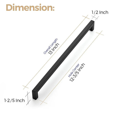 Dimensions of 12.6 Inch Square Cabinet Handles Matte Black Pulls For Kitchen Cupboards And Drawers with measurements highlighted