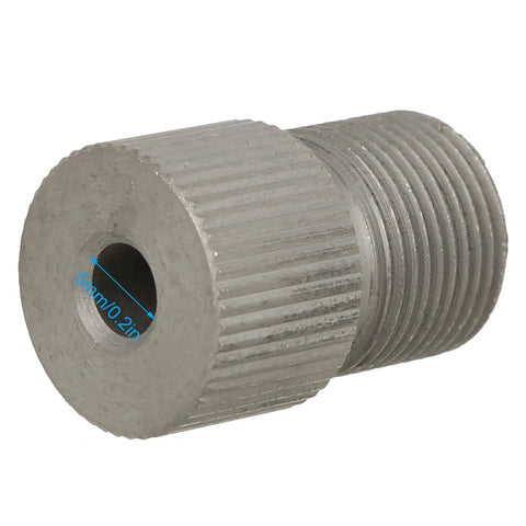 Metal drill chuck adapter sleeve, knurled body, 5 mm bore, external threads for woodworking drill bits