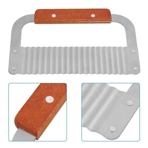 Stainless Steel Soap Cutter With Hardwood Handle Wavy Crinkle Cutter For Soap Loaf Wax Candles And Cakes Easy To Use Sharp Blade For Precise Slices Multi Purpose Cutting Tool For DIY Crafting At Home Pssopp with wooden handle and wavy blade.