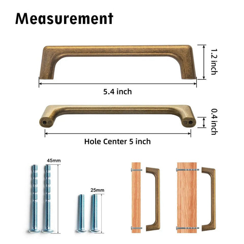 Antique Brass Cabinet Pulls 5 Inch Hole Centers 128mm Vintage Style Drawer Cupboard Wardrobe Hardware Set 12 Pack dimensions.