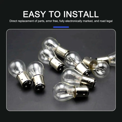 Plug N Play 1157 Bay15D P21 5W S25 High And Low Beam Halogen Brake Light bulbs on black background