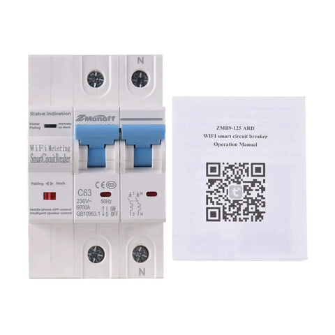 Two Pole WiFi Smart Circuit Breaker for Home Use 100A 220V Energy Monitor Switch with manual visible