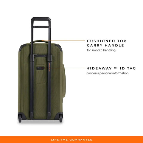 Back view of Do It All 27 Inch Medium Upright Duffle With Wheels Softside Checked Luggage Hunter ZDX Collection, showing handle and ID tag.