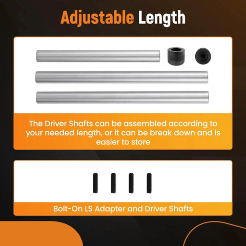 38 Inch Cam Bearing Installation and Removal Tool for Chevy GM LS Engines components with detachable end features displayed.