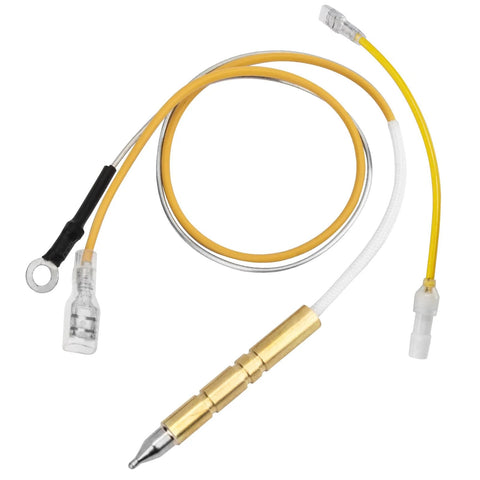 Propane tank-top heater thermocouple safety assembly with tip-over switch, brass probe and yellow wiring