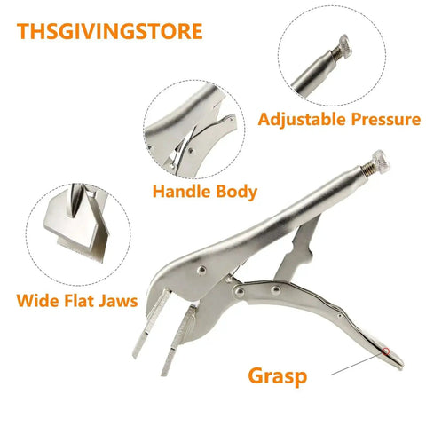 8-Inch Sheet Metal Bender Hand Seamer Locking Tool with adjustable flat head vise grip clamps and durable high carbon steel construction.