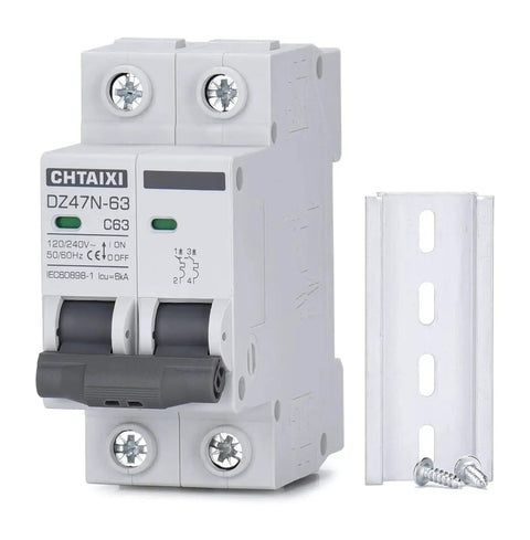 32 Amp AC Miniature Circuit Breaker 2 Pole DIN Rail Mount Thermal Magnetic Trip Switch For Solar Or Home AC Systems 120 240V C Curve MCB 63 Amp Heavy Duty Overload And Short Circuit Protection