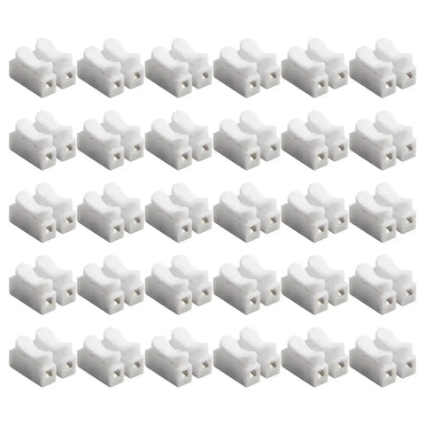 Easy Terminal Block Cable Clamp Kit With CH Spring Quick Wire Connectors for splicing and secure joints, shown in white.