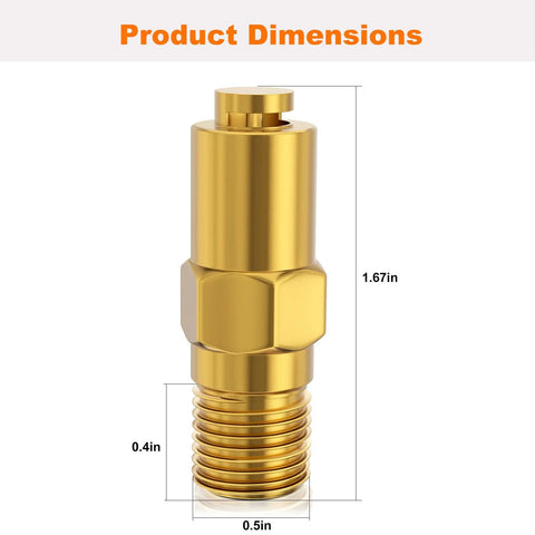 Brass thermal relief valve for pressure washer, 1/4 in NPT, gold-tone replacement valve