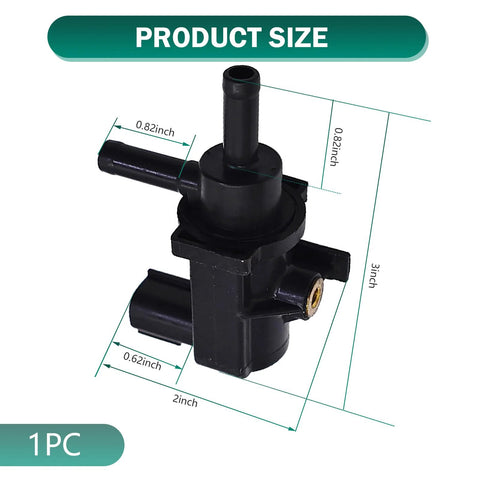 Polcatay vacuum switch valve, black plastic, 2-pin plug‑and‑play automotive part; dimensions shown.
