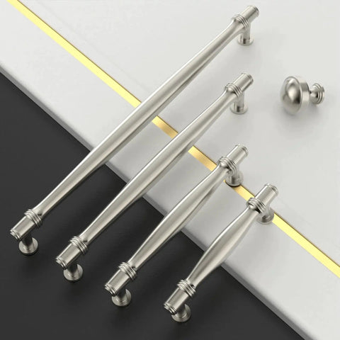 10 Pack 5 Inch Brushed Satin Nickel Cabinet Handles for Kitchen Cabinets and Drawers, Durable Cabinet Pulls on black and white surface