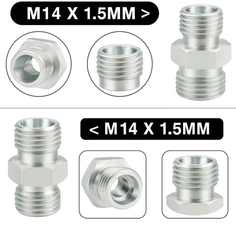 Hydraulic hose adapter, M14 x 1.5mm, stainless steel, dual-end pipe thread connector, 2 pcs