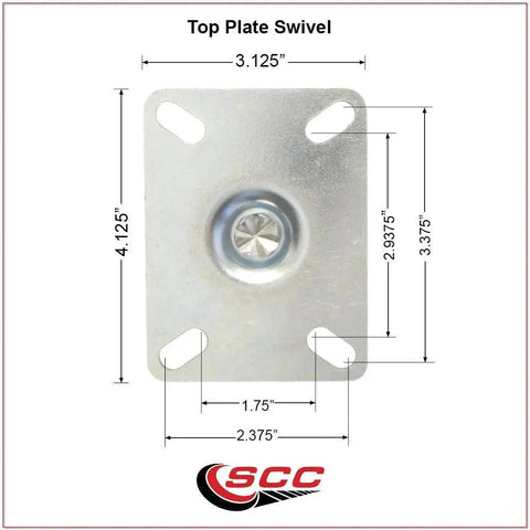 Top plate of High Temperature Swivel Caster Set Of Four With Brakes 4 Inch Glass Filled Nylon Wheels 350 Lb Capacity Per Caster