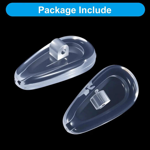 Close-up of two transparent soft silicone eyeglass nose pads from Six Pairs Silicone Eyeglass Nose Pads Set With Screws And Micro Screwdriver.