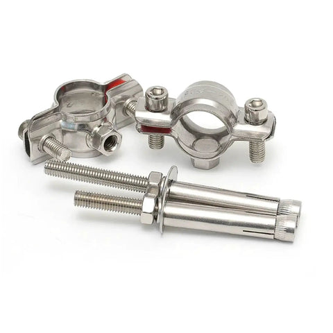 304 Stainless Steel Ceiling Pipe Clamp With Expansion Anchors 2 Pack, visible clamps and M8x100mm screws, heavy-duty installation set