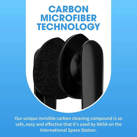 Close-up of Peeps Carbon Microfiber Eyeglass Lens Cleaner, showcasing NASA-grade technology with black cleaning pads.