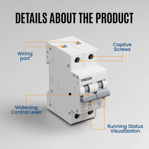 DC Miniature Circuit Breaker 32A 1000V 2P Solar DIN Rail Mount for Solar Panels, Home Electrical System and Battery Protection