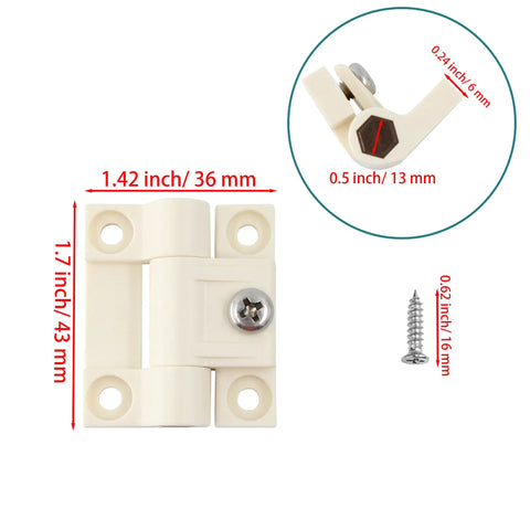 Adjustable Torque Position Control Cabinet Hinges 43x36mm White Plastic, 2 Pack With 8 Screws, 16mm Screw Length shown in close-up