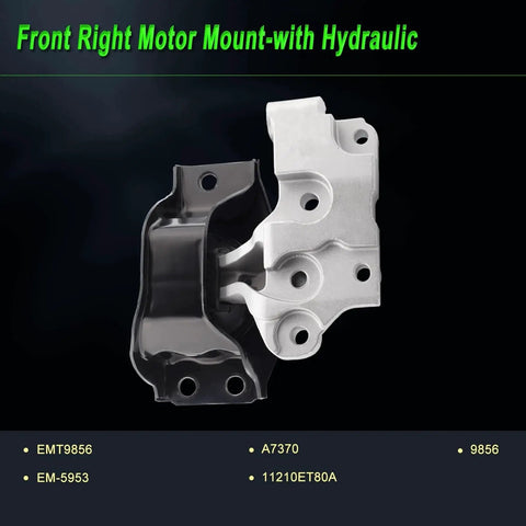 Front right motor mount with hydraulic for Nissan Rogue Engine Motor Mount Set For 2.5L AWD Models 2008 Through 2013 And 2014 Through 2015 Rogue Select Replacement A7370 A7392 A4351 A4352 Set Of 4 Heavy Duty OE Style Mounts.