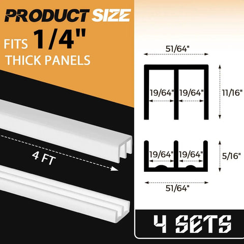 Four Sets Four Feet Long Plastic Sliding Cabinet Door Track Hardware For One Quarter Inch Thick Panels Includes Upper And Lower Tracks