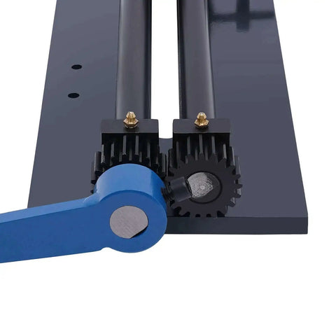 Close-up of gear drive on Bead Roller Sheet Metal Machine With Gear Drive, 12 Inch Bench Manual Bending Tool, Six Die Set for metal forming.