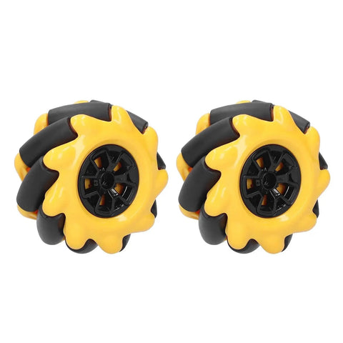 Pair of yellow and black Mecanum Wheel Omni-Directional for 60mm Smart Robot Car DIY Projects rubber-coated delivers smooth run and grip