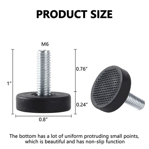 Dimensions of 28 Pack M6 Thread Adjustable Furniture Levelers In Galvanized Steel for sofa, table, chair, and cabinet legs.