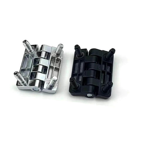 Heavy Duty Industrial Door Hinge With Stud In Black Zinc Alloy For Cabinets And Doors next to silver hinge, durable and corrosion resistant.