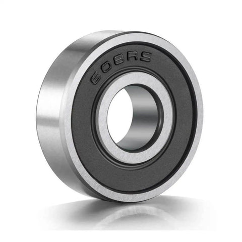 608-2RS 8mm x 22mm x 7mm Sealed Deep Groove Ball Bearings with double rubber seals, shown close-up, made from hardened steel