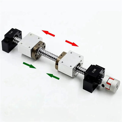 Front view of Bidirectional Ball Screw Nut SFU1204 with Anti Backlash, Left and Right Hand Thread, 500mm long.