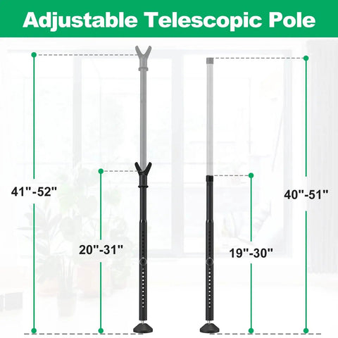 Security Bar And Sliding Glass Door Lock Adjustable Door Jammer With Interchangeable Caps And Rubber Tips Lightweight Portable Two Pack For Apartment Home And Travel Protection Black showing telescopic adjustable poles from 20” to 51”.