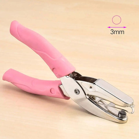 6.3 Inch Handheld Paper Hole Punch With One Eighth Inch Hole Diameter Pink Soft Leather Cover Durable Metal Puncher