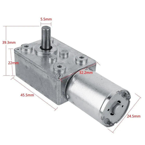 Reversible Worm Gear DC 12V Drive Motor With Self Locking Reduction, dimensions labeled, ideal for windows and door openers, 40 RPM