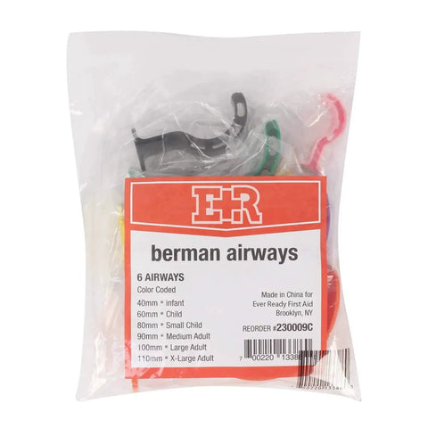 Disposable Latex Free Oral Airway Emergency Kit For First Aid With Perforated Midway Openings in packaging with color-coded sizes.