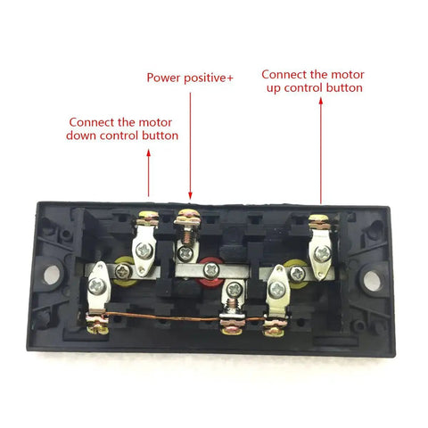 Internal view of Heavy Duty Push Button Switch For Rolling Doors Up Down Stop 600V 3A, showing wiring points and connectors in black panel.