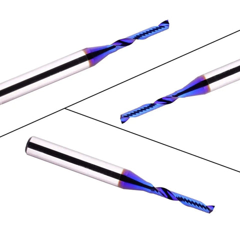 O Flute 1/4 Inch Shank 1/8 Inch Cutting Diameter CNC Router Bit For Aluminum Acrylic PVC And MDF Plastic with blue coating
