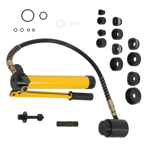 10 Ton Hydraulic Knockout Hole Punch Driver Kit for One Half to Two Inch Electrical Conduit Holes, includes dies and drive bolts