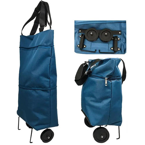 Collapsible Shopping Cart With 360 Degree Swivel Wheels For Travel And Home, large capacity, shown in portable lake blue design
