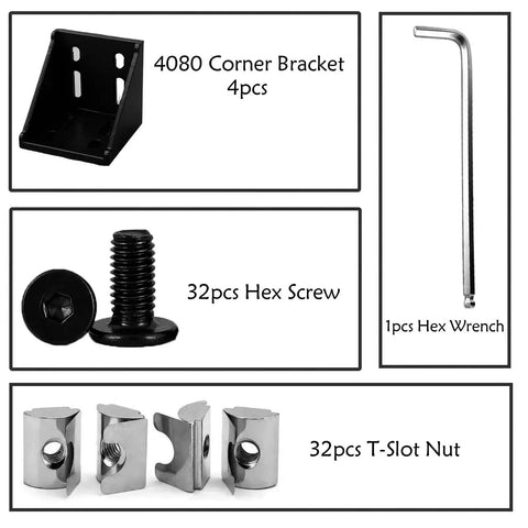 Built Tough Corner Bracket Connector Set For 4080 And 8080 Aluminum Extrusion, 90 Degree Solid Brackets 4 Pack with M8 T Nuts