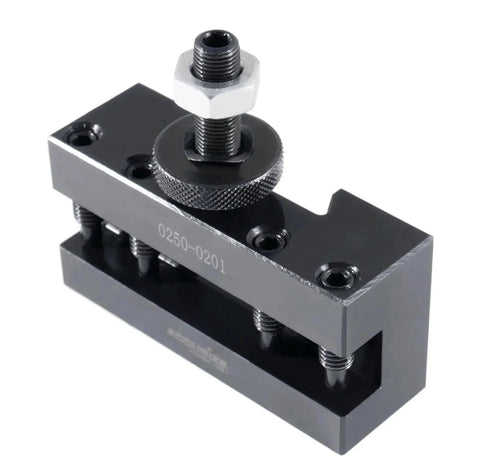 BXA Quick Change Turning And Facing Tool Holder For Lathe Style 1 With Five Eighths Inch Tool Capacity Fits 10 To 15 Inch Swing USA Style Post Durable Steel Construction 0250 0201 side view