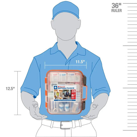 All-Purpose 100-Person Emergency First Aid Kit For Office, Home, And Car With OSHA Compliance held by person for size reference