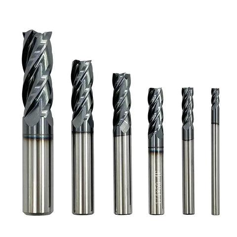 Six Piece Carbide Square End Mill Set Four Flute AlTiN Coated HRC 45 Tungsten Steel Milling Bits For CNC Machining And Metalworking