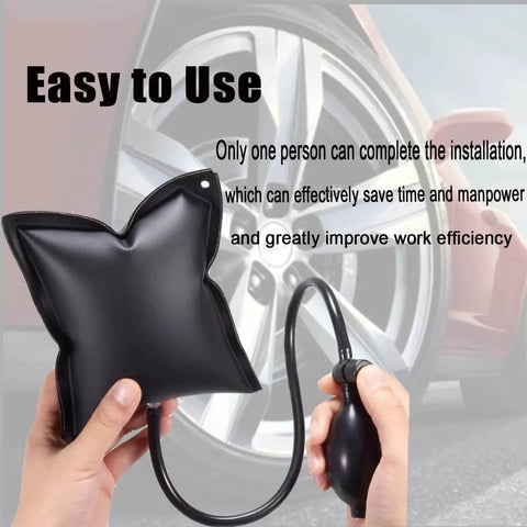 Air Wedge Pump Pro Grade For Cars And Home Projects, displayed with tire for easy use instruction, 300lbs capacity, fast inflate