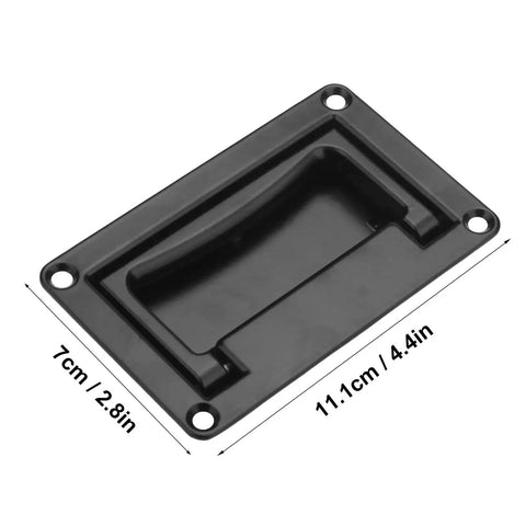 Black zinc alloy recessed pull handle 4.4 by 2.7 inches with spring mechanism for marine decks and home furniture.
